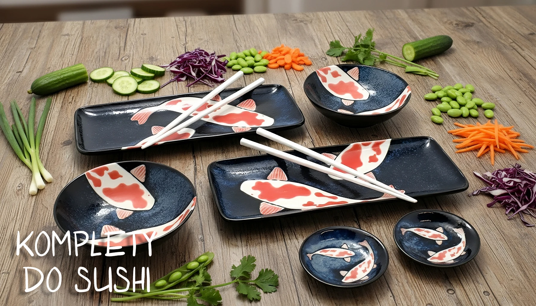 Ilustracja przedstawiająca zestaw do sushi