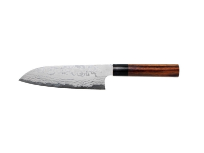 Shiro Kamo Shirogami Damascus nóż Santoku 165
