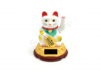 Kotek szczęścia solarny Maneki Neko 12 cm biały