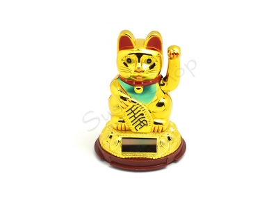 Kotek szczęścia solarny Maneki Neko 12 cm złoty