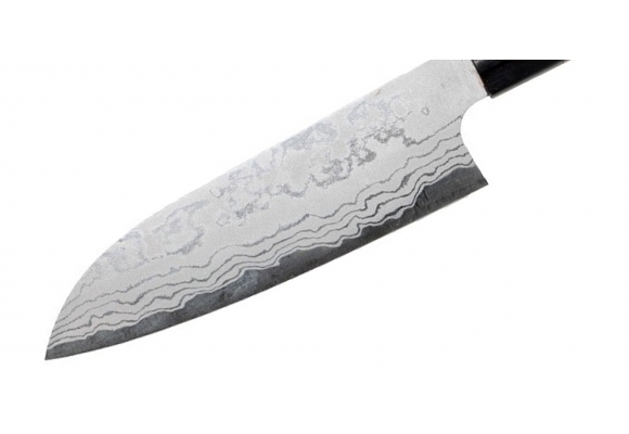 Shiro Kamo Shirogami Damascus nóż Santoku 165