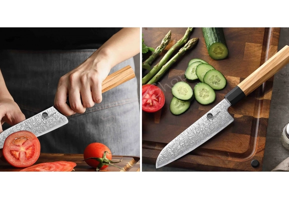 Nóż Dellinger małe Santoku Buffalo Olive Octagon 140 mm