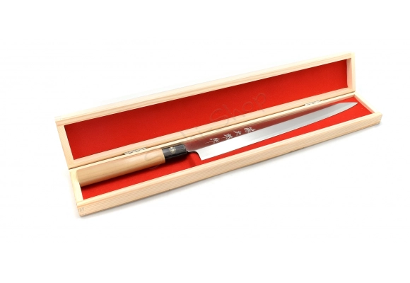Pudełko drewniane na długie noże - czerwone wypełnienie