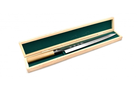 Pudełko drewniane na długie noże - zielone wypełnienie