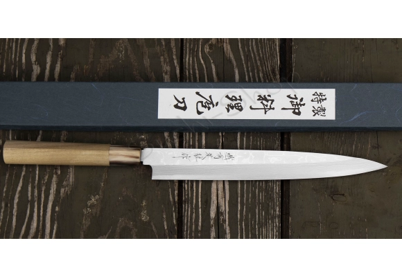 Nóż Hideo Kitaoka Aogami#2 Satin Damascus Yanagiba 24 cm
