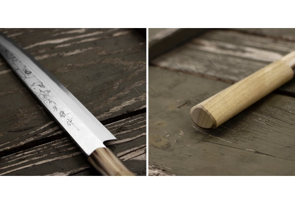 Nóż Hideo Kitaoka Aogami#2 Satin Damascus Yanagiba 24 cm