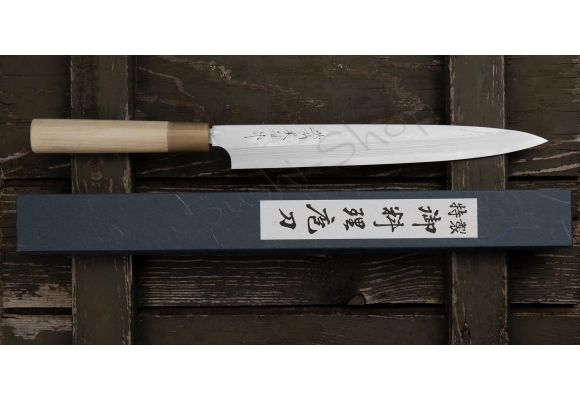 Nóż Hideo Kitaoka Aogami#2 Satin Damascus Yanagiba 27cm