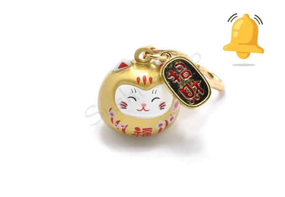 Breloczek do kluczy z dzwoneczkiem  Lucky Cat złoty 2 cm