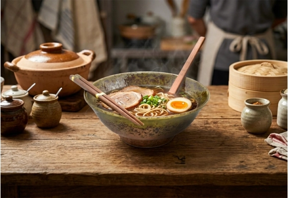 Komplet misek Ramen - Uzu Gin - miska z ramenem na stole