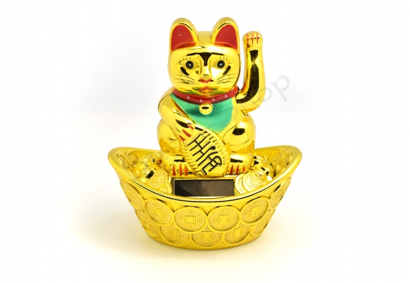 Kotek szczęścia solarny Maneki Neko 14.5 cm złoty