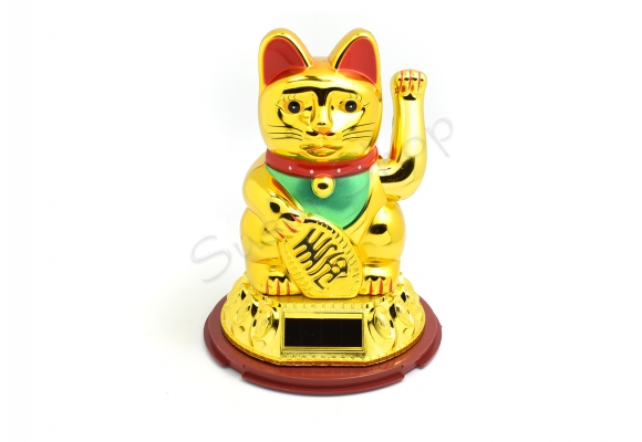 Kotek szczęścia solarny Maneki Neko 20 cm złoty