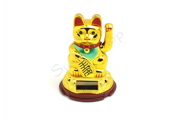 Kotek szczęścia solarny Maneki Neko 12 cm złoty