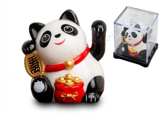 Zabawka solarna - Panda kiwająca ręką z workiem złota 6x5.5x6 cm