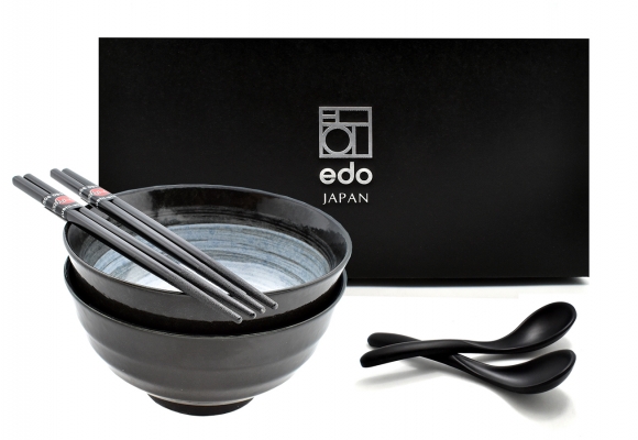 Komplet misek z łyżkami i pałeczkami Kuro Black 17 cm 800 ml BOX