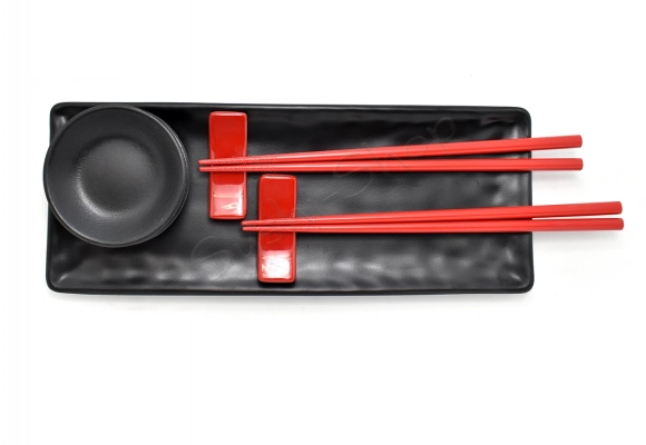 Komplet do sushi z melaminy -  Black&Red Matte II