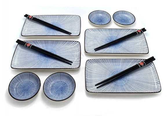 Komplet do sushi - Tokusa Blue Brown dwuosobowy