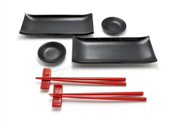 Komplet do sushi z melaminy -  Black&Red Matte I