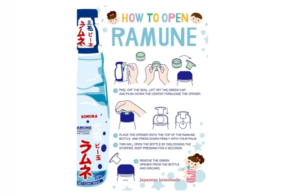 Zestaw oranżad japońskich RAMUNE 5 smaków + pałeczki GRATIS