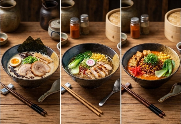 Miska na Ramen - Uzu brąz 1100 ml - przykłady potraw