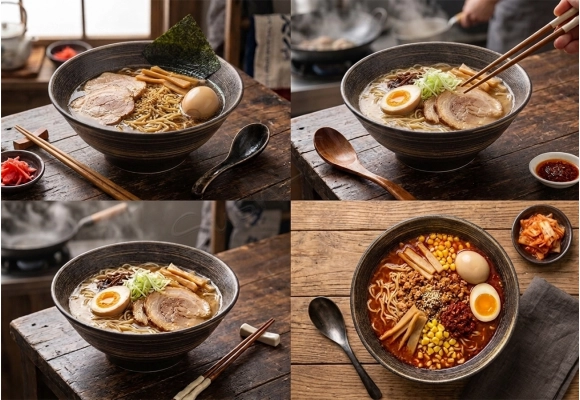 Miska na Ramen - Uzu brąz 1100 ml - przykłady potraw