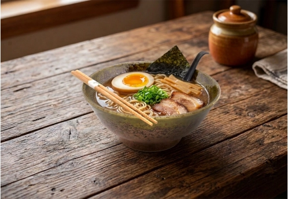 Komplet misek Ramen - Uzu Gin - miska z ramenem na stole