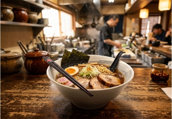 Komplet misek Ramen - Uzu Gin - miska z ramenem na stole