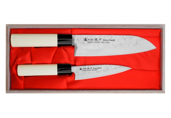 Zestaw noży Satake Nashiji Natural - Santoku, uniwersalny